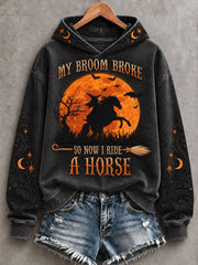 Women's Western Halloween Horses Art Printed Hooide