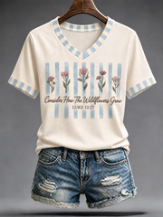 Women's Faith-themed scripture and floral print short-sleeved T-shirt