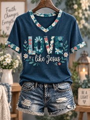 Women's Faith-themed scripture and floral print short-sleeved T-shirt