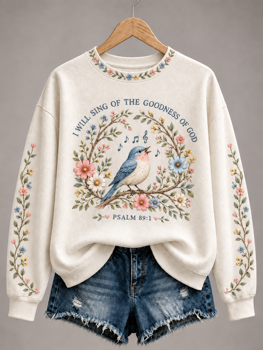 Women's Faith-themed scripture and floral print Regular Sweatshirt