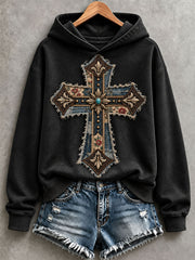 Women's Patchwork Art Cross Hoodie