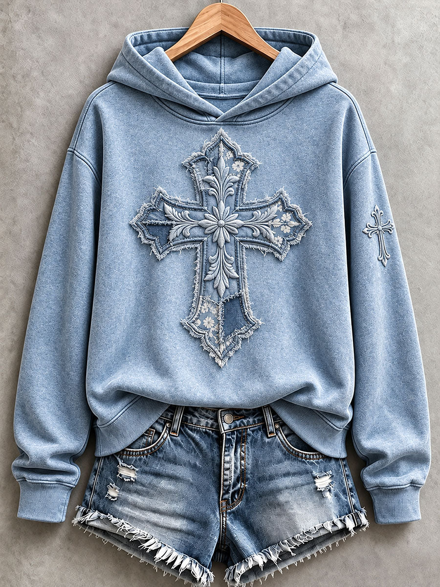 Women's Patchwork Art Cross Hoodie