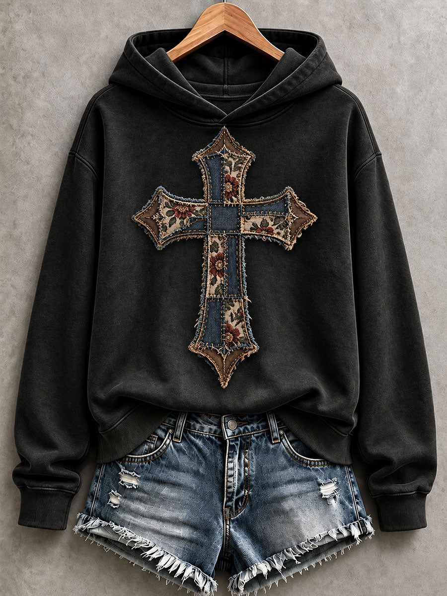 Women's Patchwork Art Cross Hoodie