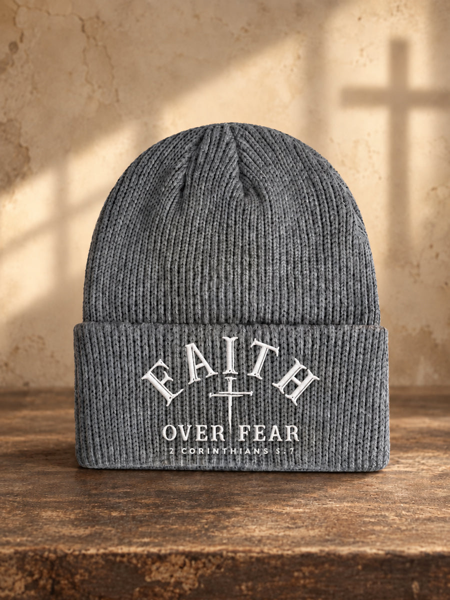 Unisex Christian Faith Over Fear Print  Beanie