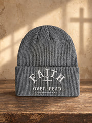 Unisex Christian Faith Over Fear Print  Beanie