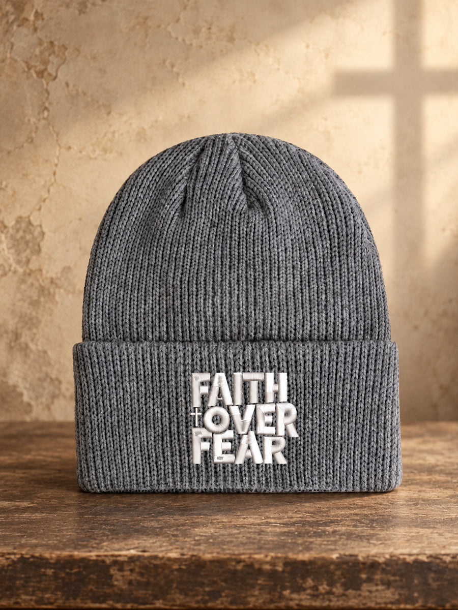 Unisex Christian  Faith Over Fear Print  Beanie