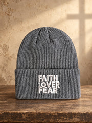 Unisex Christian  Faith Over Fear Print  Beanie