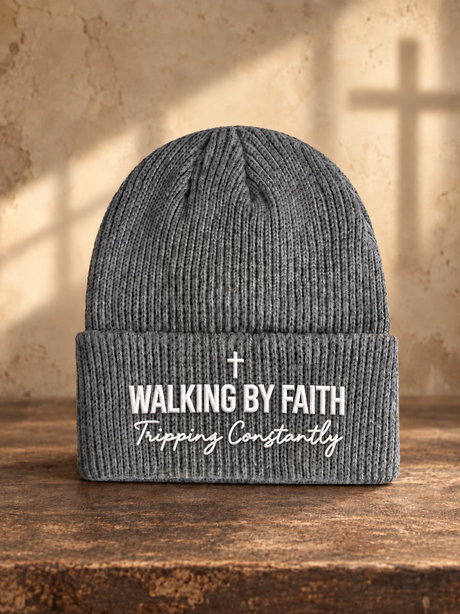 Unisex Christian Walking By Faith Print  Beanie