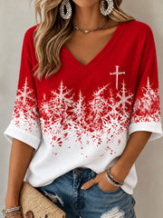 Women's Christmas Faith Sleeves V-Neck T-Shirt
