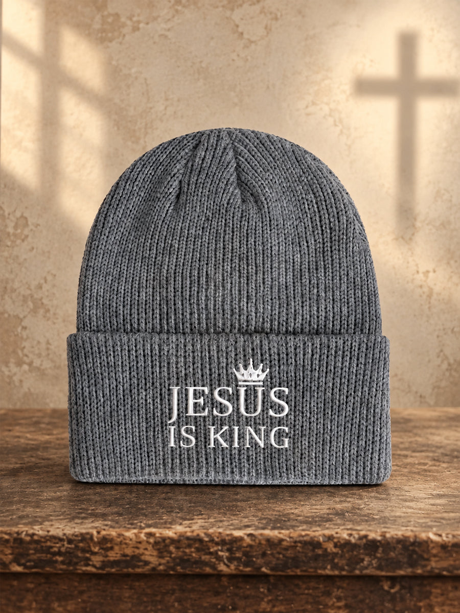 Unisex Christian  Jesus Is King Print  Beanie