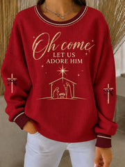 Women's Christmas Ribbed Round-Neck Sweatshirt