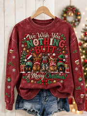 Women's We Wish You Nothing Butt A Merry Christmas Dachshund Dogs Print Sweatshirt