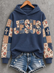 Women's Floral Jesus Patchwork Print Casual Sweatshirt