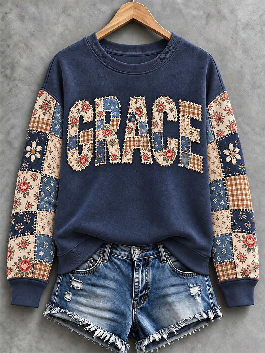 Women's Floral Grace Patchwork Print Casual Sweatshirt