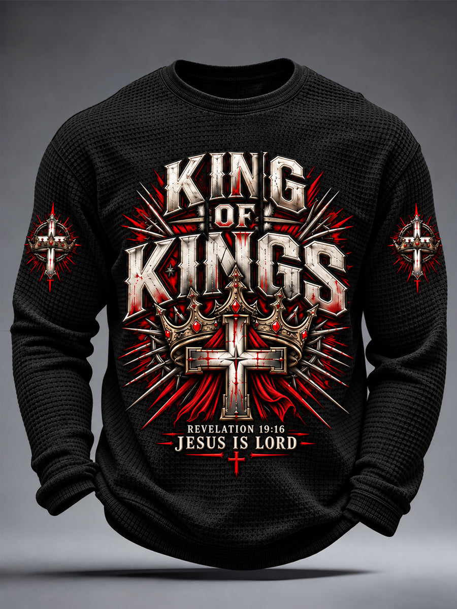 Men's Christian Christ Is King Cross Waffle Long Sleeve T-Shirt