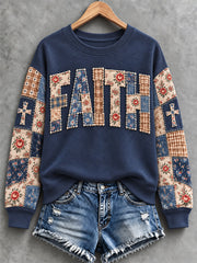 Women's Floral Faith Patchwork Print Casual Sweatshirt