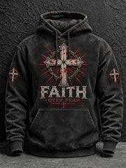 Men's Christian Faith Over Fear Oversized Drop-Shoulder Hoodie with Pockets