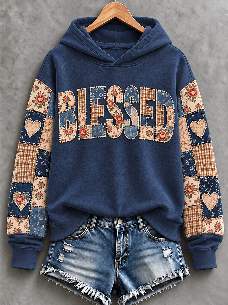 Women's Floral Blessed Patchwork Print Casual Sweatshirt