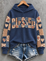 Women's Floral Blessed Patchwork Print Casual Sweatshirt