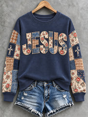 Women's Floral Jesus Patchwork Print Casual Sweatshirt