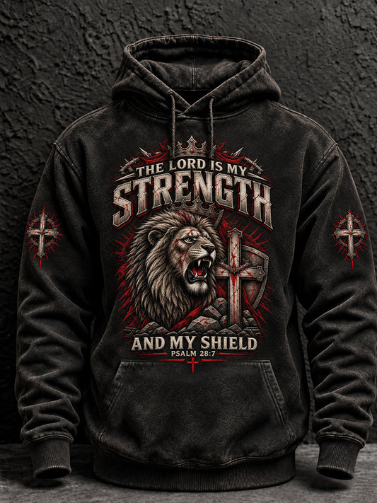 Men's Christian THE LORD IS MY STRENGTH AND MY SHIELD | PSALM 28:7 Hoodie with Pockets
