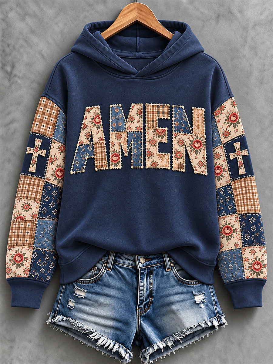 Women's Floral Amen Patchwork Print Casual Sweatshirt