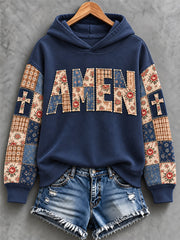Women's Floral Amen Patchwork Print Casual Sweatshirt