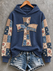 Women's Floral Cross Faith Patchwork Print Casual Sweatshirt