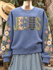 Women's Floral Jesus Patchwork Print Casual Sweatshirt