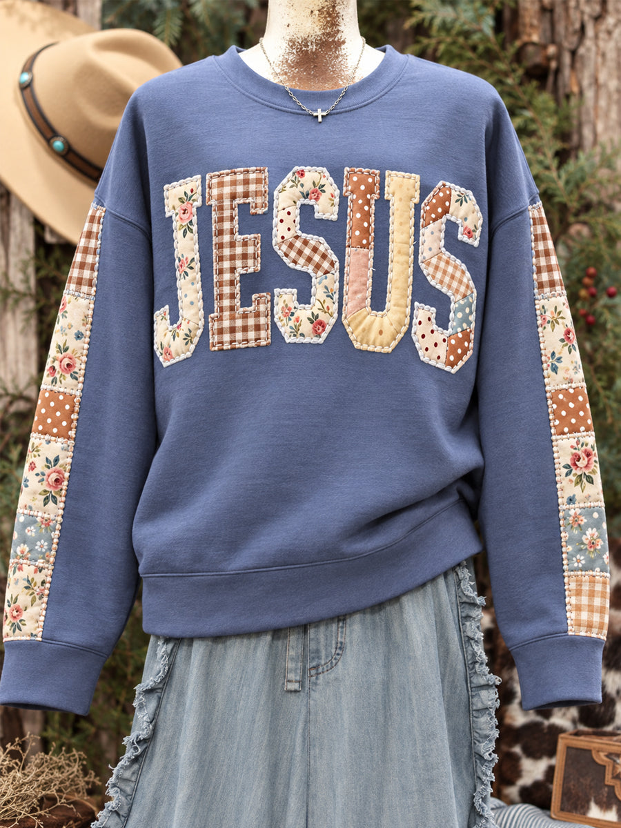 Women's Floral Jesus Patchwork Print Casual Sweatshirt