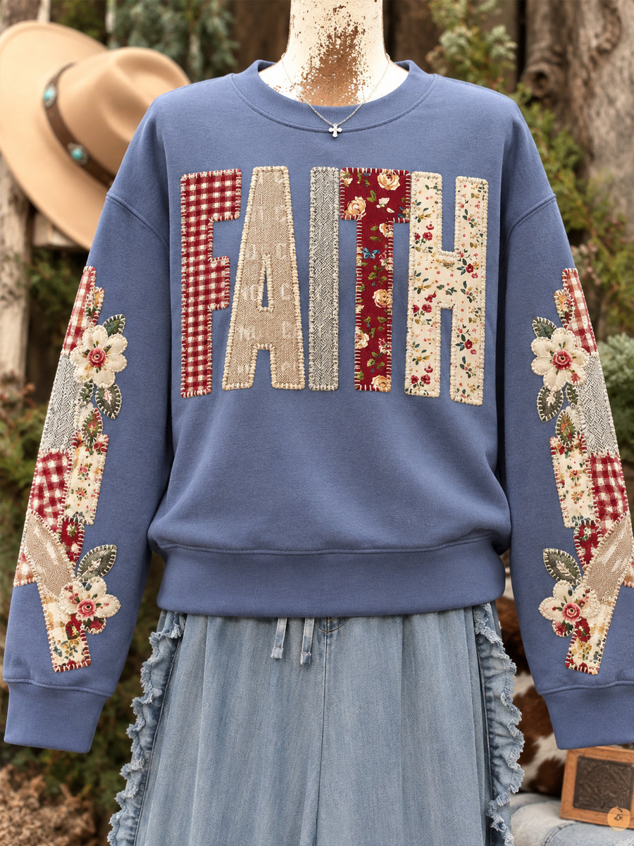 Women's Floral Faith Patchwork Print Casual Sweatshirt