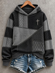 Women's Cross Faith Cable Pattern Print Casual Hoodie