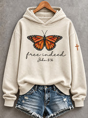 Women's Vintage Free Indeed Butterfly Print Hoodie