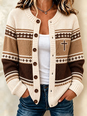 Women's Christian Art Cross Pattern Cardigan
