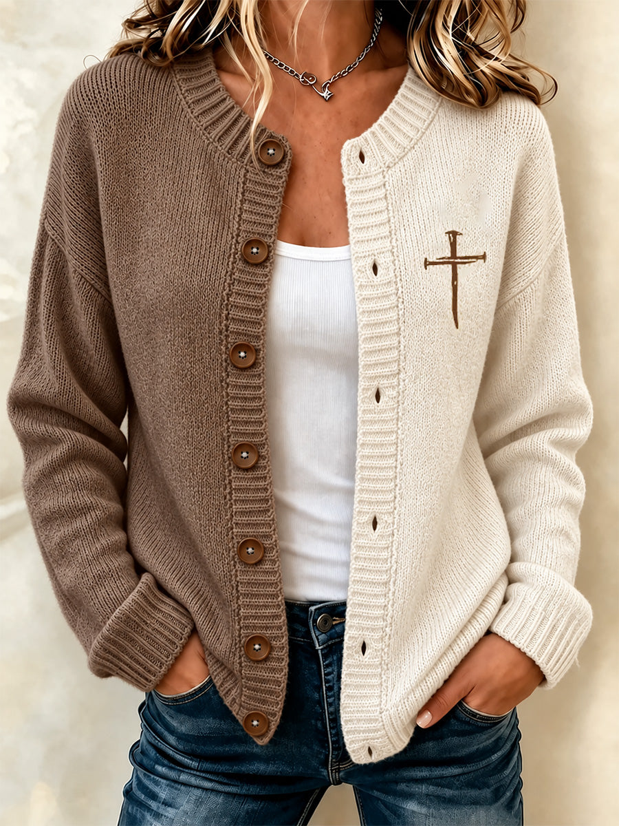 Women's Christian Art Cross Pattern Cardigan