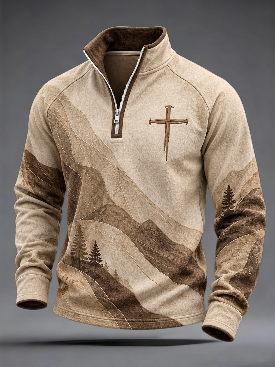 Men's Christian Art Cross Pattern Zip-Up Hoodie