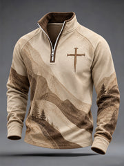 Men's Christian Art Cross Pattern Zip-Up Hoodie