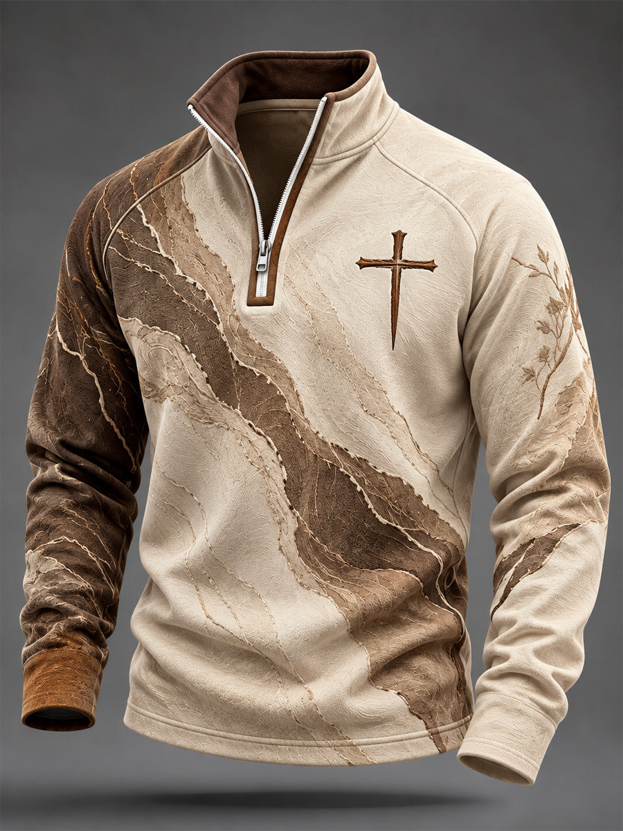 Men's Christian Art Cross Pattern Zip-Up Hoodie