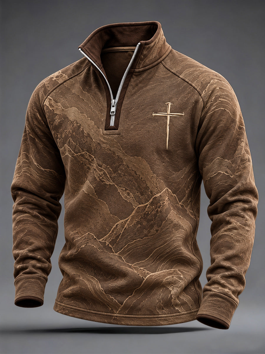 Men's Christian Art Cross Pattern Zip-Up Hoodie