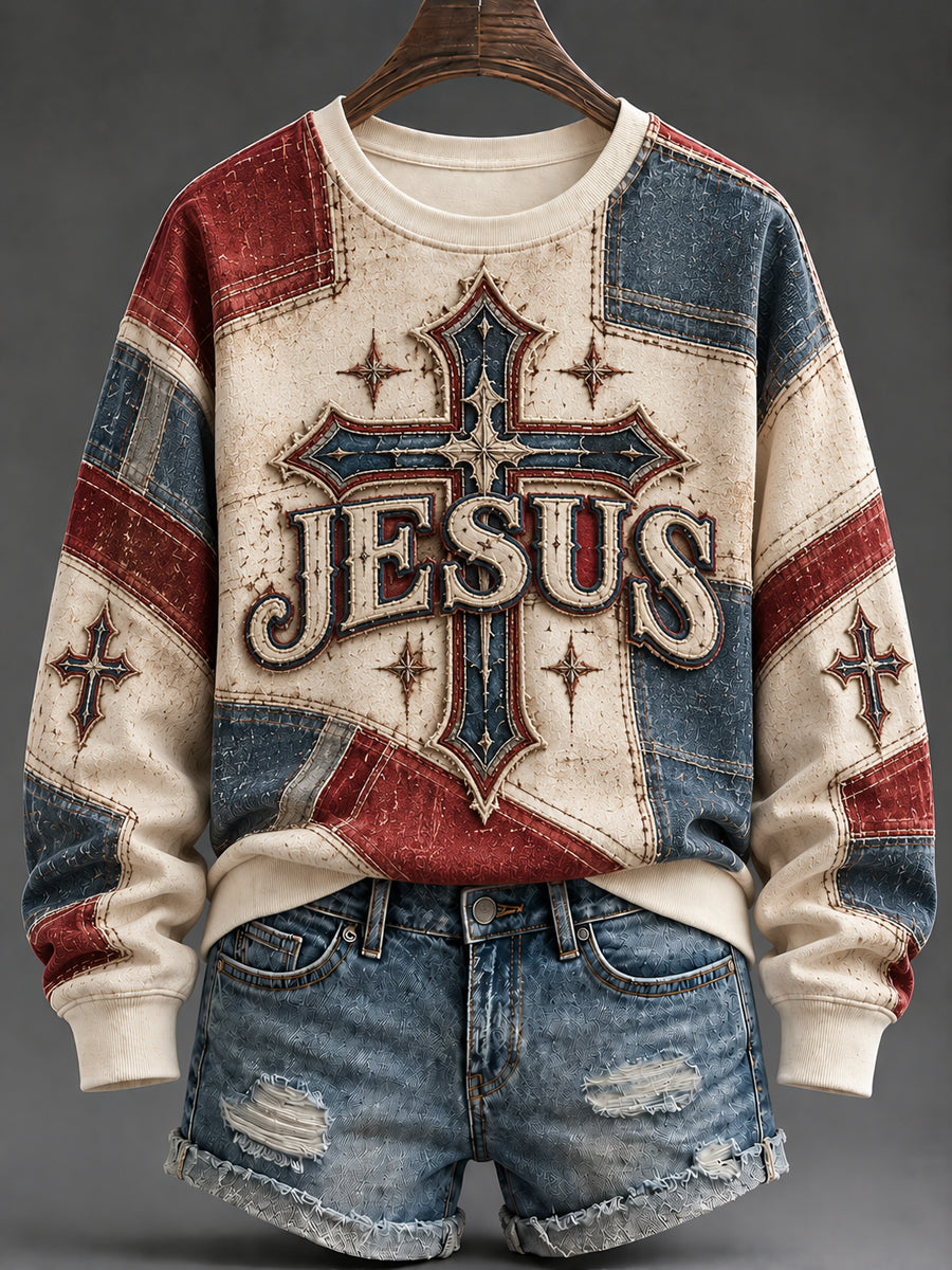 Women's JESUS Print Casual Sweatshirt