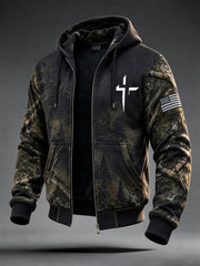 Men's Christian Art Cross-Print Zip-Up Hoodie