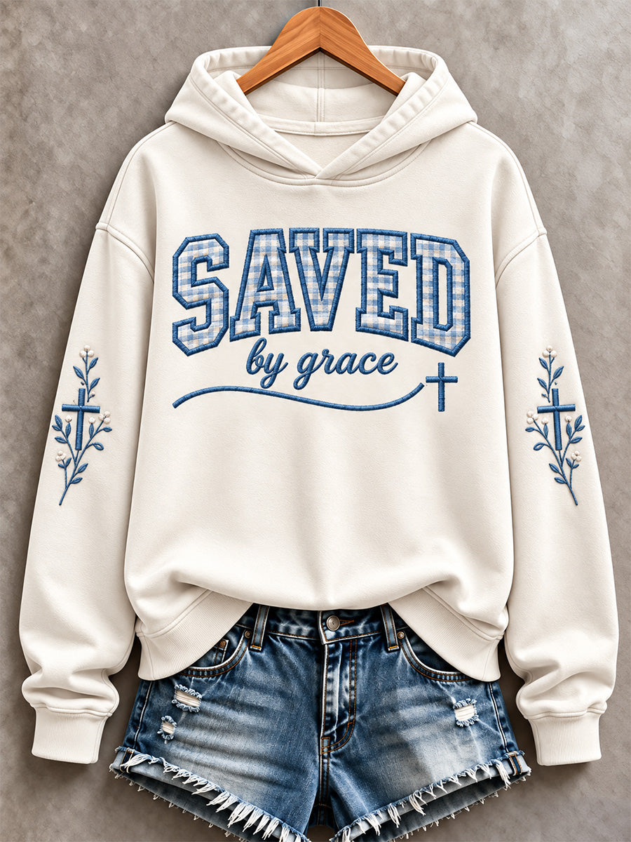 Women's Christian Saved By Grace Print Sweatshirt