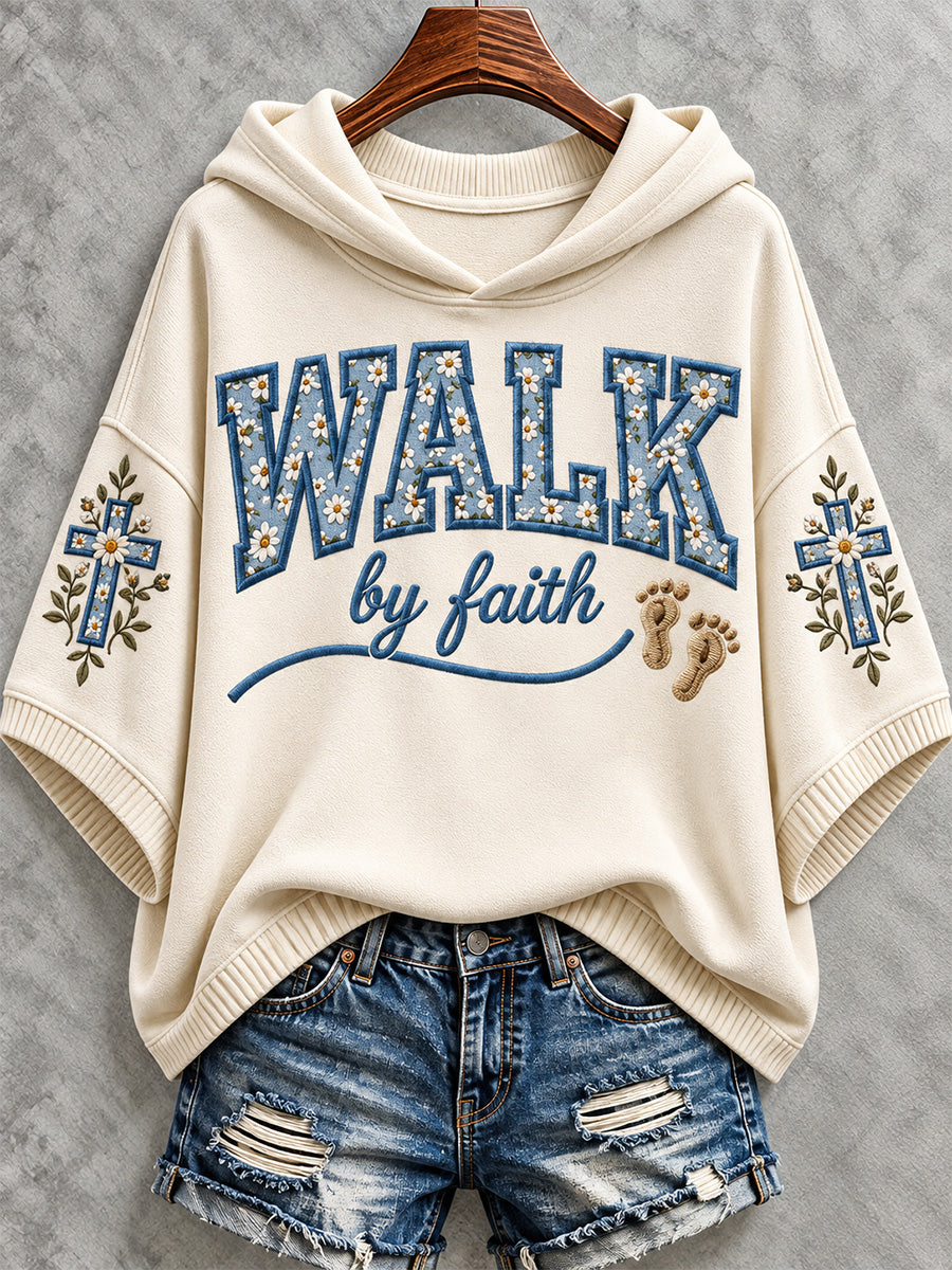 Women's Christian Walk By Faith Print Hooded Sweater
