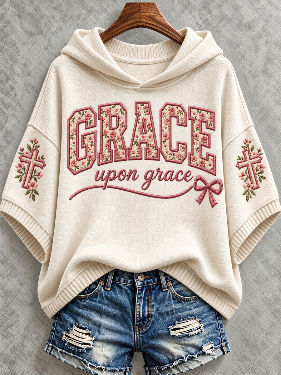 Women's Christian Grace Upon Grace Print Hooded Sweater