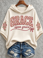 Women's Christian Grace Upon Grace Print Hooded Sweater