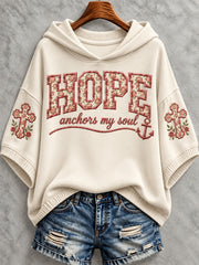 Women's Christian Hope Anchors My Soul Print Hooded Sweater