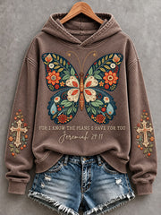 Women's Retro For I Know The Plans I Have For You Butterfly Print Cozy Hoodie
