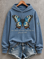Women's Vintage For I Know The Plans I Have For You Butterfly Print Cozy Hoodie