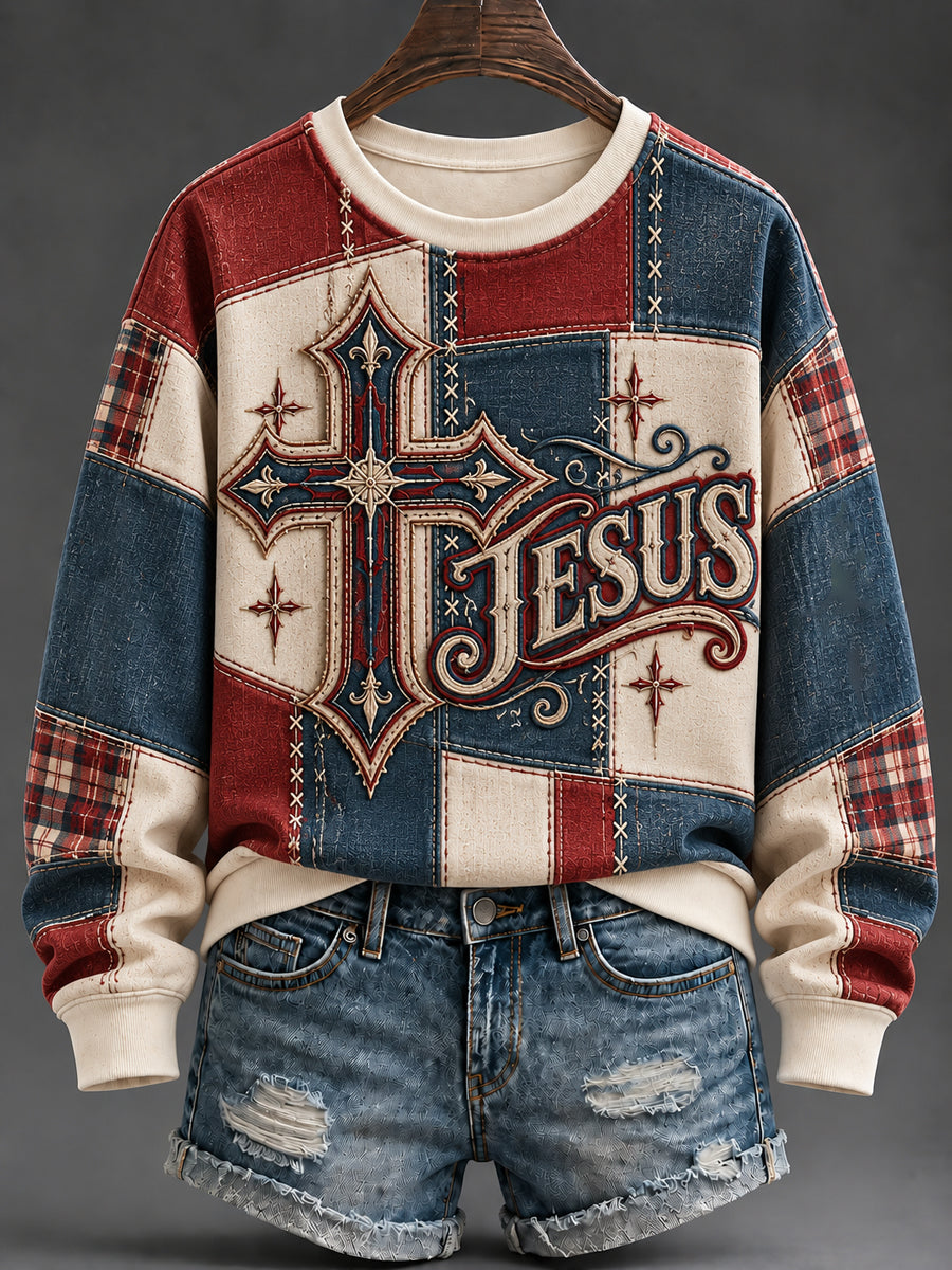 Women's JESUS Print Casual Sweatshirt