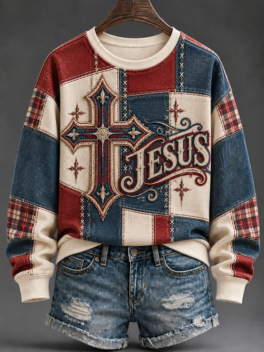 Women's JESUS Print Casual Sweatshirt